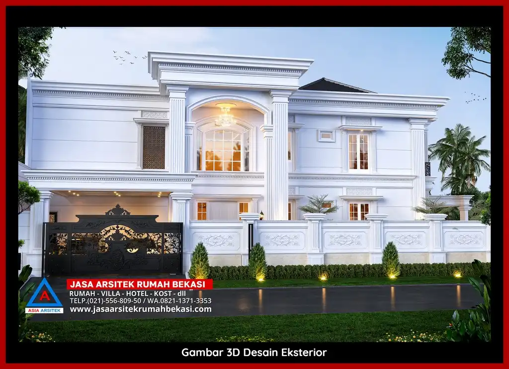 Desain Arsitek 3D rumah klasik 2 lantai Arsitek Berpengalaman 10 Tahun Di Bekasi dengan nuansa mewah dan timeless