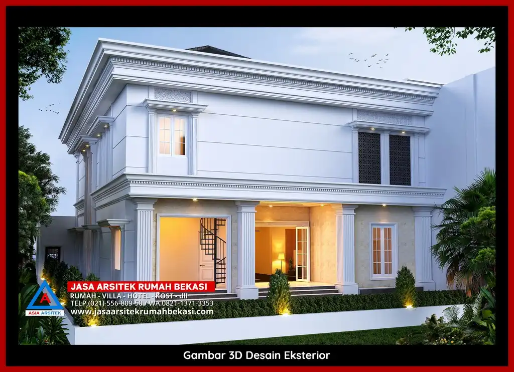 Desain Arsitek 3D rumah klasik 2 lantai Arsitek Berpengalaman 10 Tahun Di Bekasi dengan nuansa mewah dan timeless