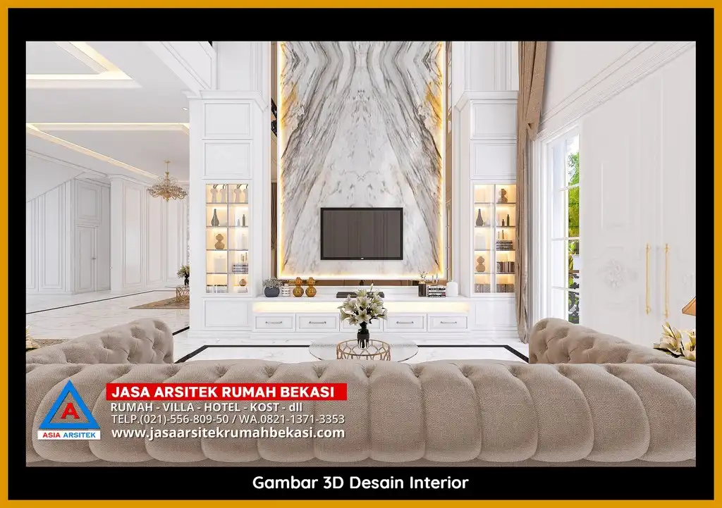 Desain Arsitek 3D rumah klasik 2 lantai Arsitek Berpengalaman 10 Tahun Di Bekasi dengan nuansa mewah dan timeless
