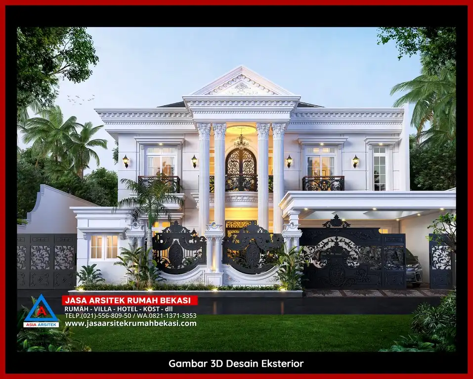 Jasa Desain Rumah 3D fasad Mewah Gratis di Jakamulya Bekasi Terbaik megah dan detail elegan