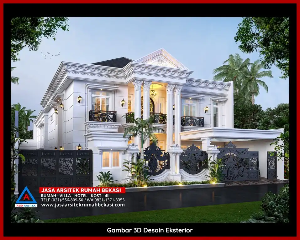 Jasa Desain Rumah 3D fasad Mewah Gratis di Jakamulya Bekasi Terbaik megah dan detail elegan