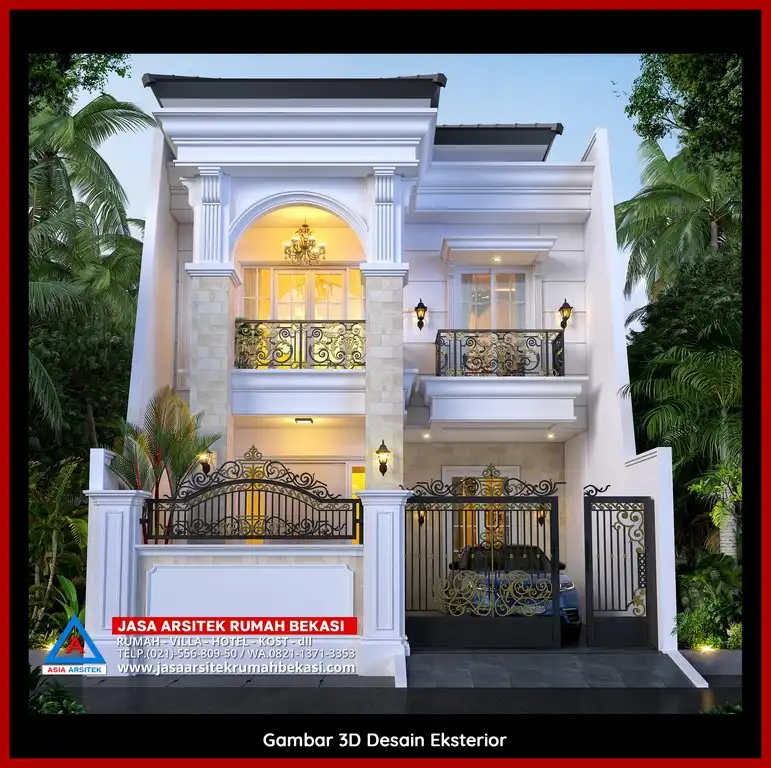 Jasa Desain Rumah 3D fasad Mewah Gratis di Jatibening Baru Bekasi Terbaik megah dan detail elegan