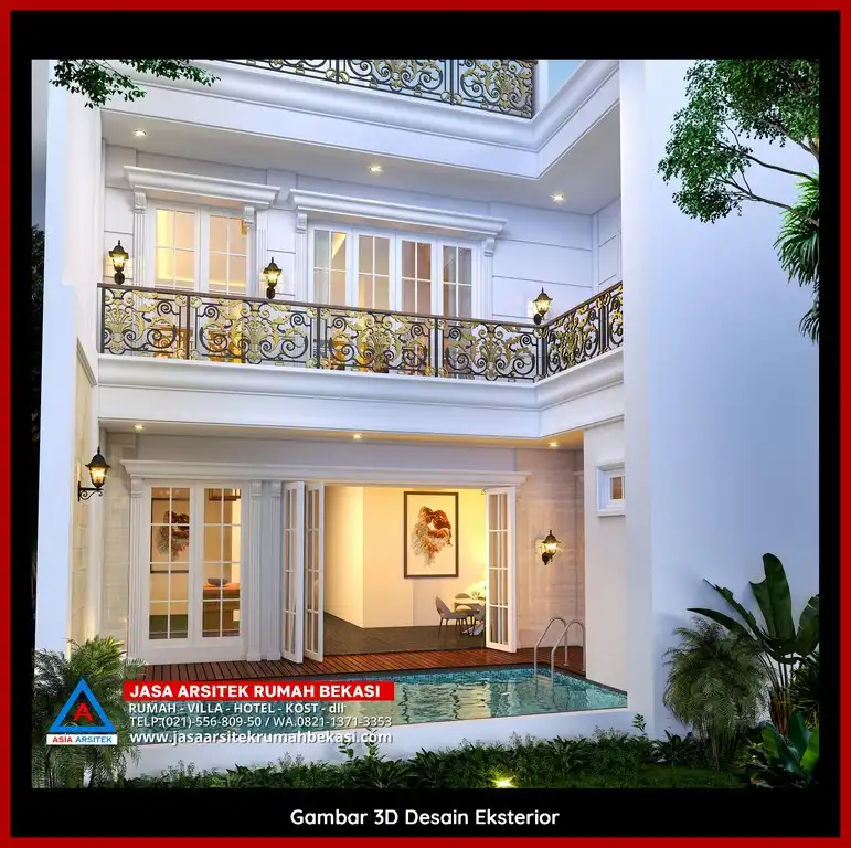 Jasa Desain Rumah 3D fasad Mewah Gratis di Jatibening Baru Bekasi Terbaik megah dan detail elegan