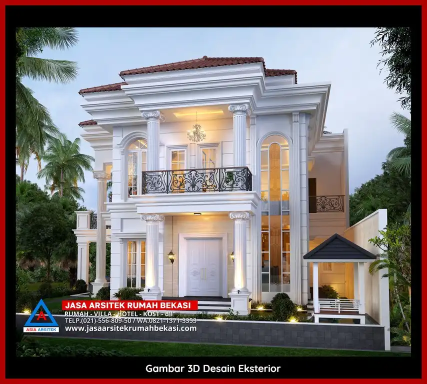 Visualisasi 3D Jasa Desain Rumah klasik bergaya Eropa di Jatibening Bekasi dengan ornamen mewah