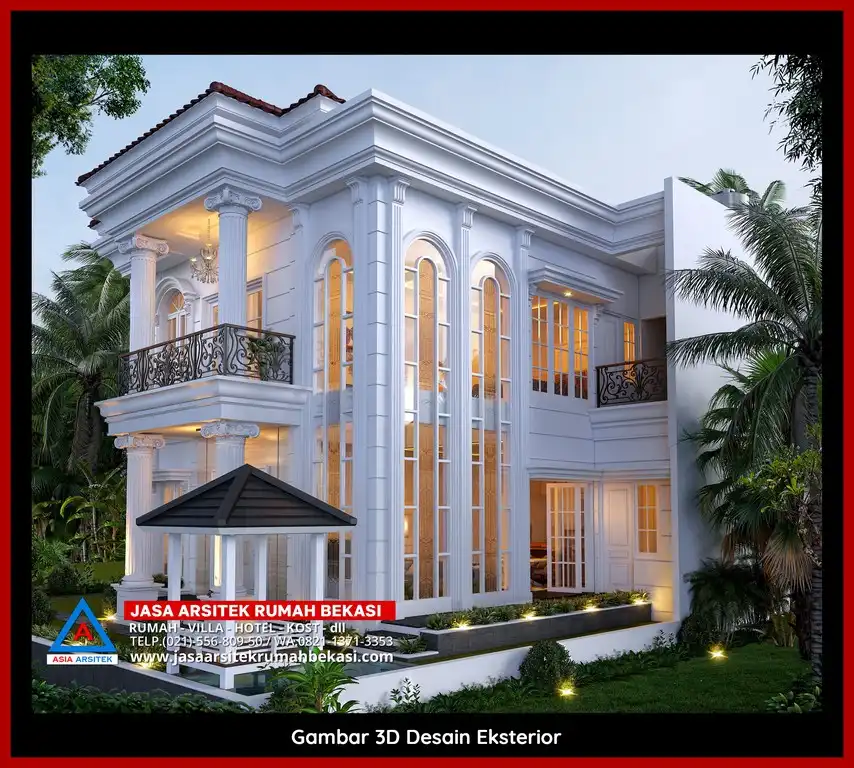 Visualisasi 3D Jasa Desain Rumah klasik bergaya Eropa di Jatibening Bekasi dengan ornamen mewah