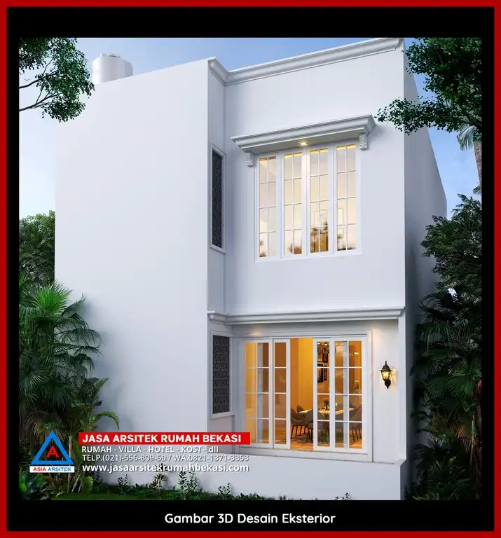 Visualisasi 3D Jasa Desain Rumah klasik bergaya Eropa di Jaticempaka Bekasi dengan ornamen mewah