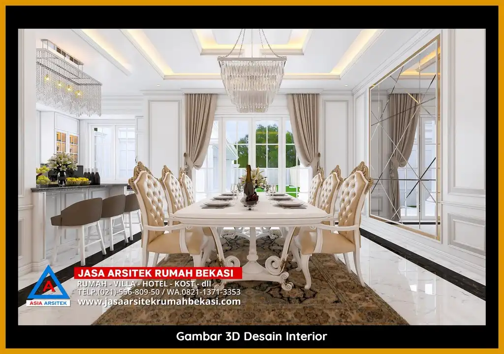 Rekomendasi Jasa Desain Rumah Bekasi Terpercaya Desain rumah klasik mewah di Jatikarya Bekasi dengan arsitektur elegan, pilar megah, dan detail artistik yang menawan, memberikan tampilan mewah dan eksklusif.