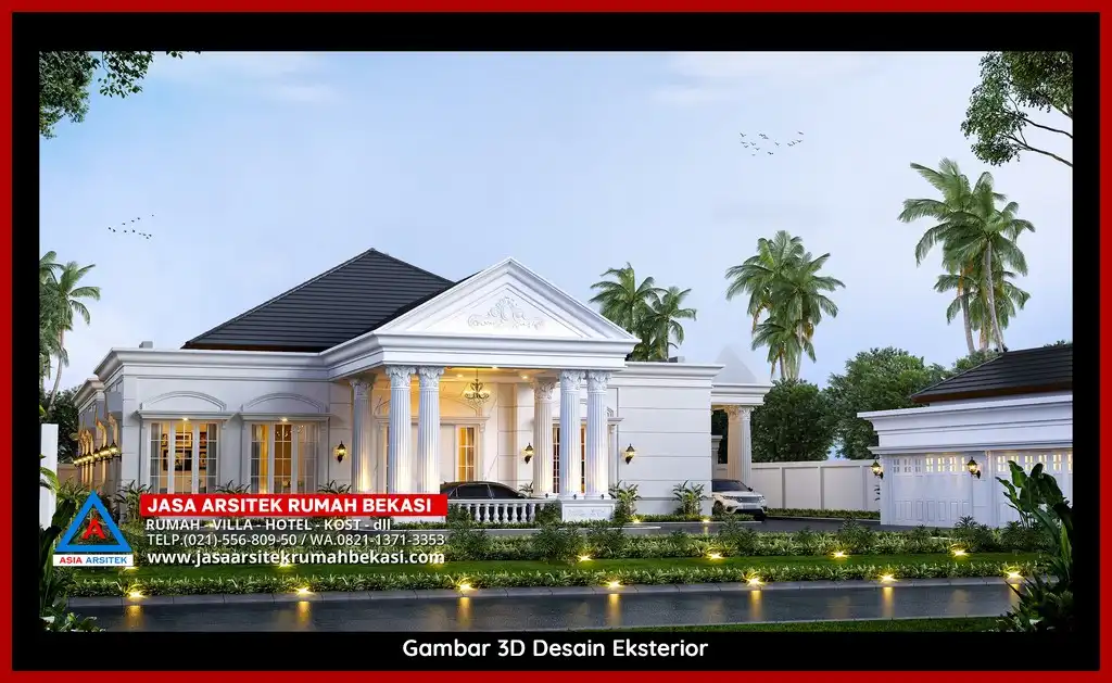 Desain arsitek rumah klasik mewah dengan taman luas dan lanskap indah di Jasa Arsitek Online Bekasi Tanpa Meeting
