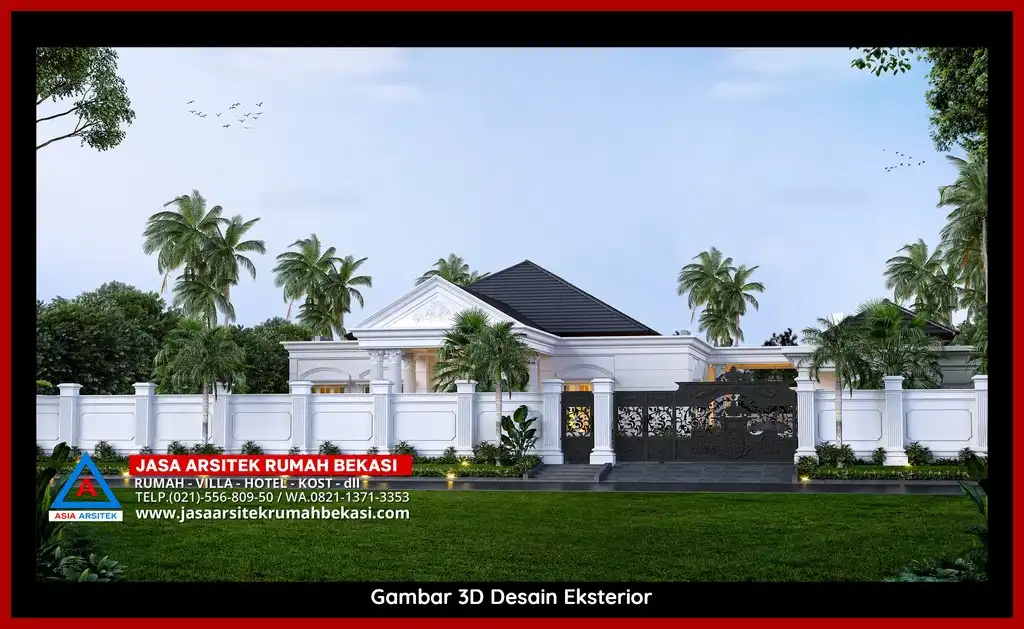 Desain arsitek rumah klasik mewah dengan taman luas dan lanskap indah di Jasa Arsitek Online Bekasi Tanpa Meeting