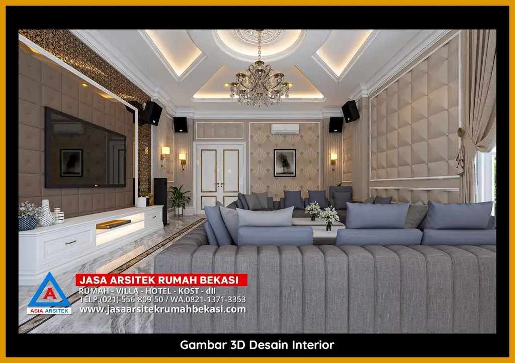 Jasa Desain Arsitek 3D fasad rumah klasik mewah di Bekasi Barat dengan pilar megah dan detail elegan