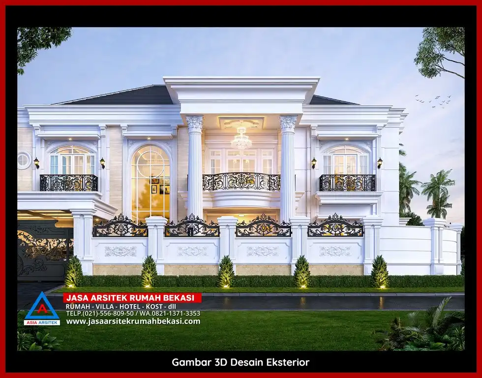 Desain arsitek rumah klasik mewah dengan taman luas dan lanskap indah di Jasa Arsitek Rumah di Bekasi Utara