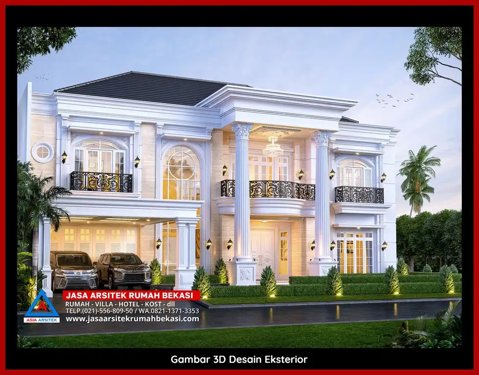 Desain arsitek rumah klasik mewah dengan taman luas dan lanskap indah di Jasa Arsitek Rumah di Bekasi Utara