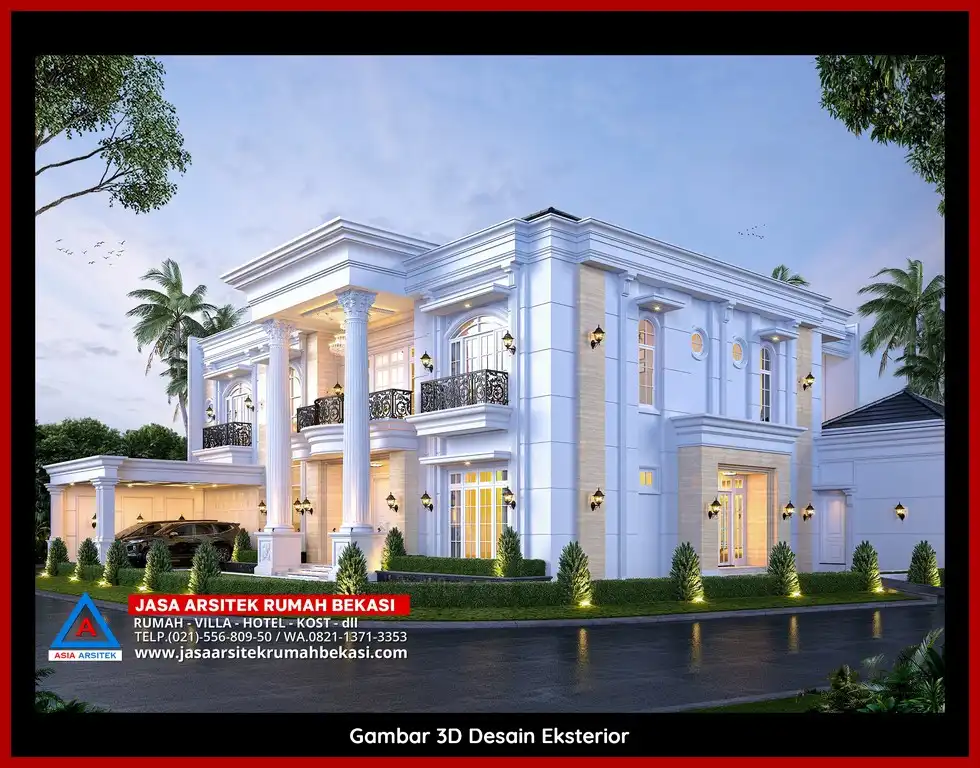 Desain arsitek rumah klasik mewah dengan taman luas dan lanskap indah di Jasa Arsitek Rumah di Bekasi Utara
