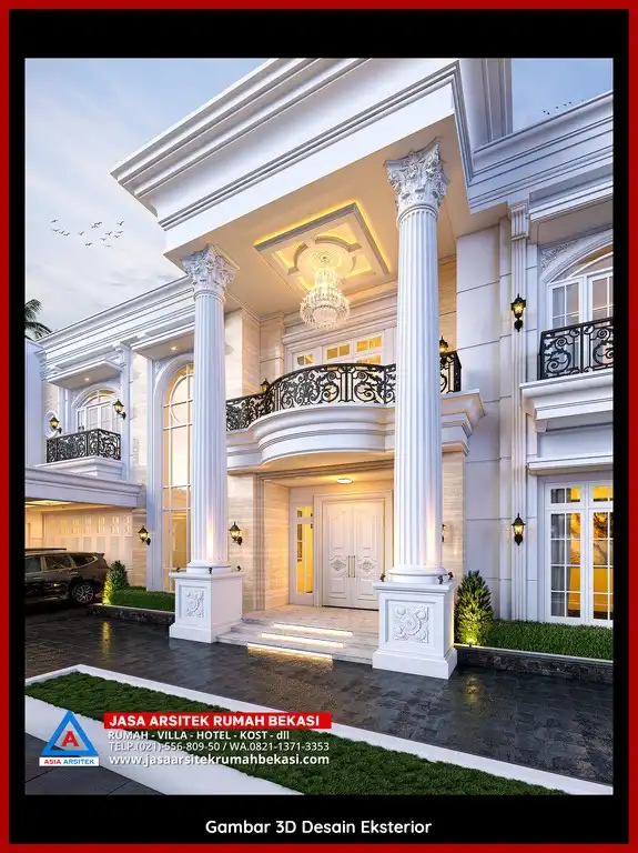 Desain arsitek rumah klasik mewah dengan taman luas dan lanskap indah di Jasa Arsitek Rumah di Bekasi Utara