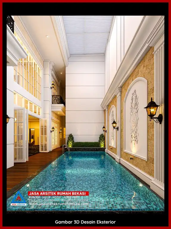 Desain arsitek rumah klasik mewah dengan taman luas dan lanskap indah di Jasa Arsitek Rumah di Bekasi Utara