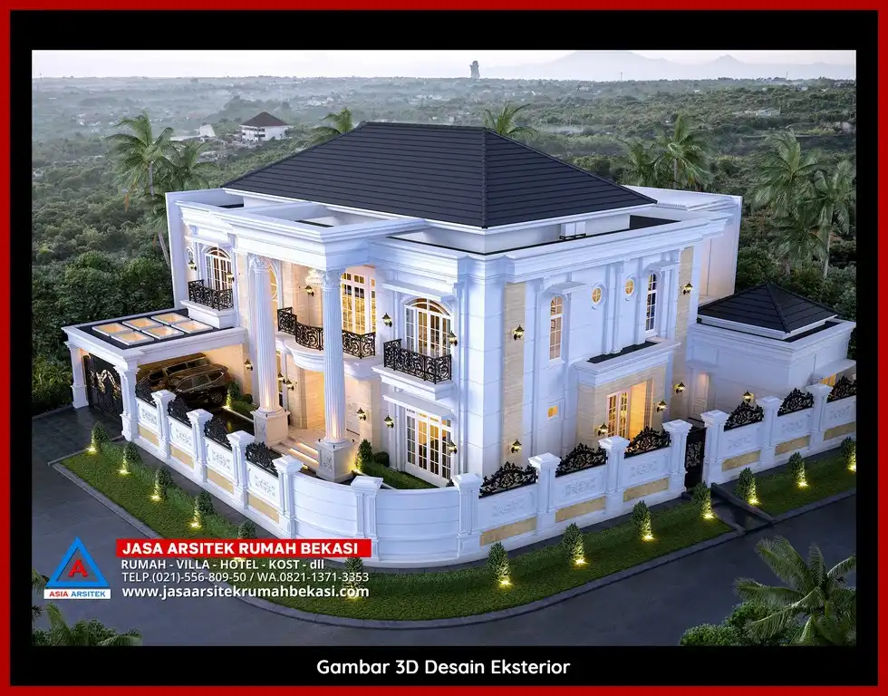 Desain arsitek rumah klasik mewah dengan taman luas dan lanskap indah di Jasa Arsitek Rumah di Bekasi Utara