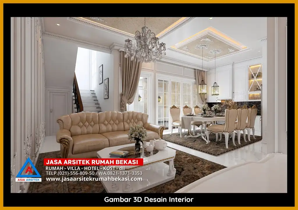 Visualisasi 3D rumah klasik bergaya Eropa di Jatibening Baru Bekasi dengan ornamen mewah