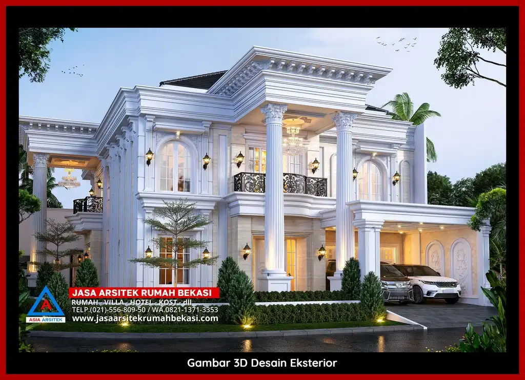 Desain Arsitek 3D rumah klasik 2 lantai di Jatimakmur Bekasi dengan nuansa mewah dan timeless