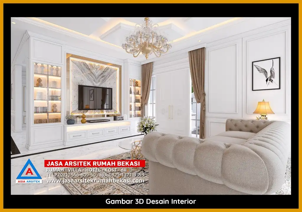 Desain Arsitek 3D rumah klasik 2 lantai di Jatimakmur Bekasi dengan nuansa mewah dan timeless