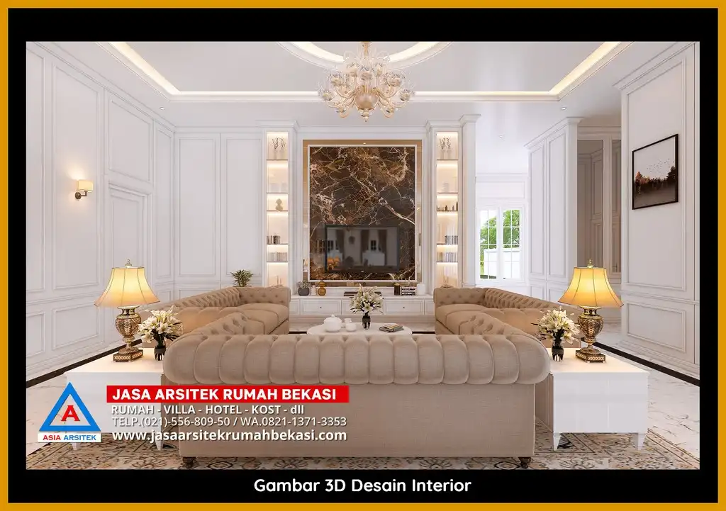 Visualisasi 3D arsitek rumah klasik bergaya Eropa di Jatimelati Bekasi dengan ornamen mewah