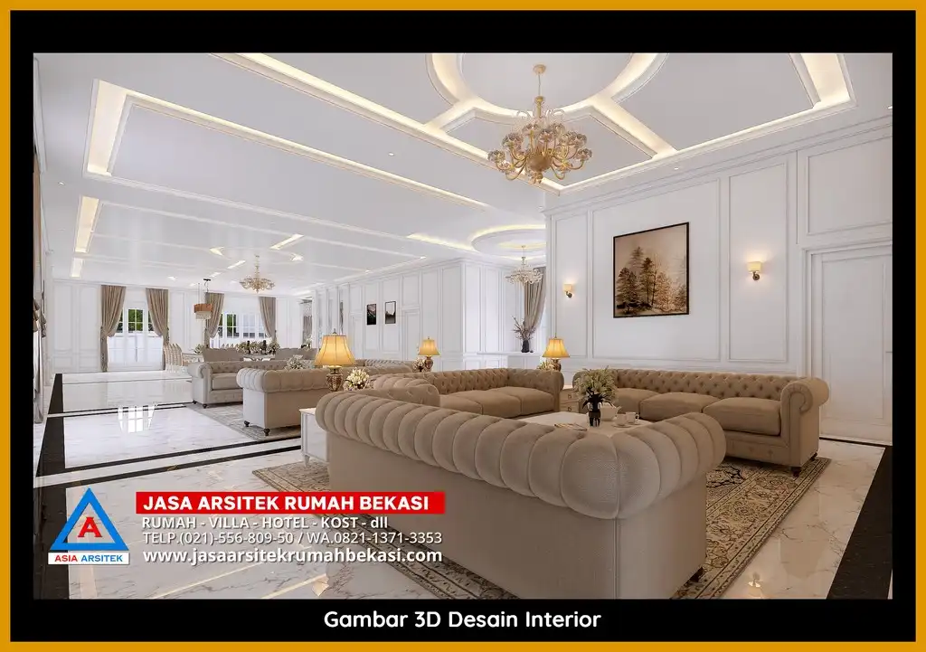 Visualisasi 3D arsitek rumah klasik bergaya Eropa di Jatimelati Bekasi dengan ornamen mewah
