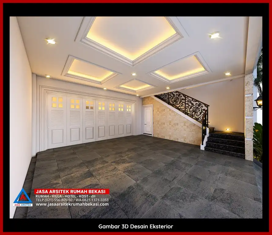Desain Arsitek 3D rumah klasik 2 lantai di Jatirangga Bekasi dengan nuansa mewah dan timeless