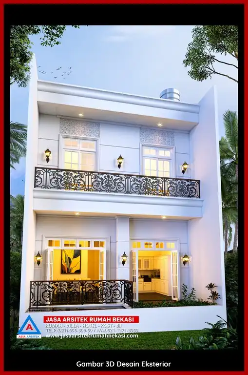 Desain Arsitek 3D rumah klasik 2 lantai di Jatirangga Bekasi dengan nuansa mewah dan timeless