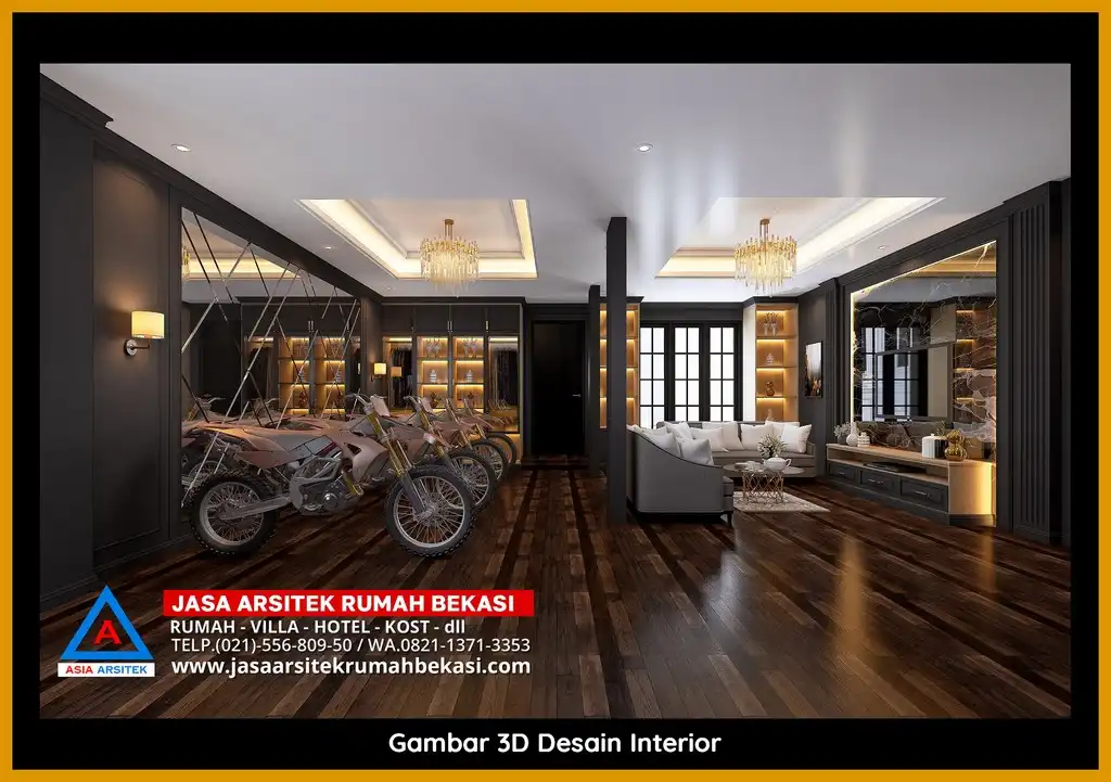 Desain arsitek rumah klasik mewah dengan taman luas dan lanskap indah di Jatiranggon Bekasi