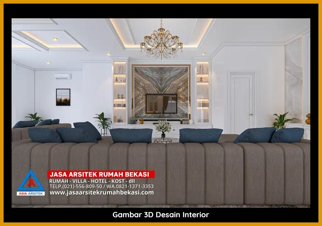 Desain arsitek rumah klasik mewah dengan taman luas dan lanskap indah di Marga Jaya Bekasi
