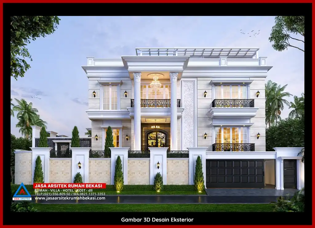 Rekomendasi Desain Arsitek 3D rumah klasik 2 lantai Arsitek Berpengalaman 10 Tahun Di Pedurenan Bekasi dengan nuansa mewah dan timeless