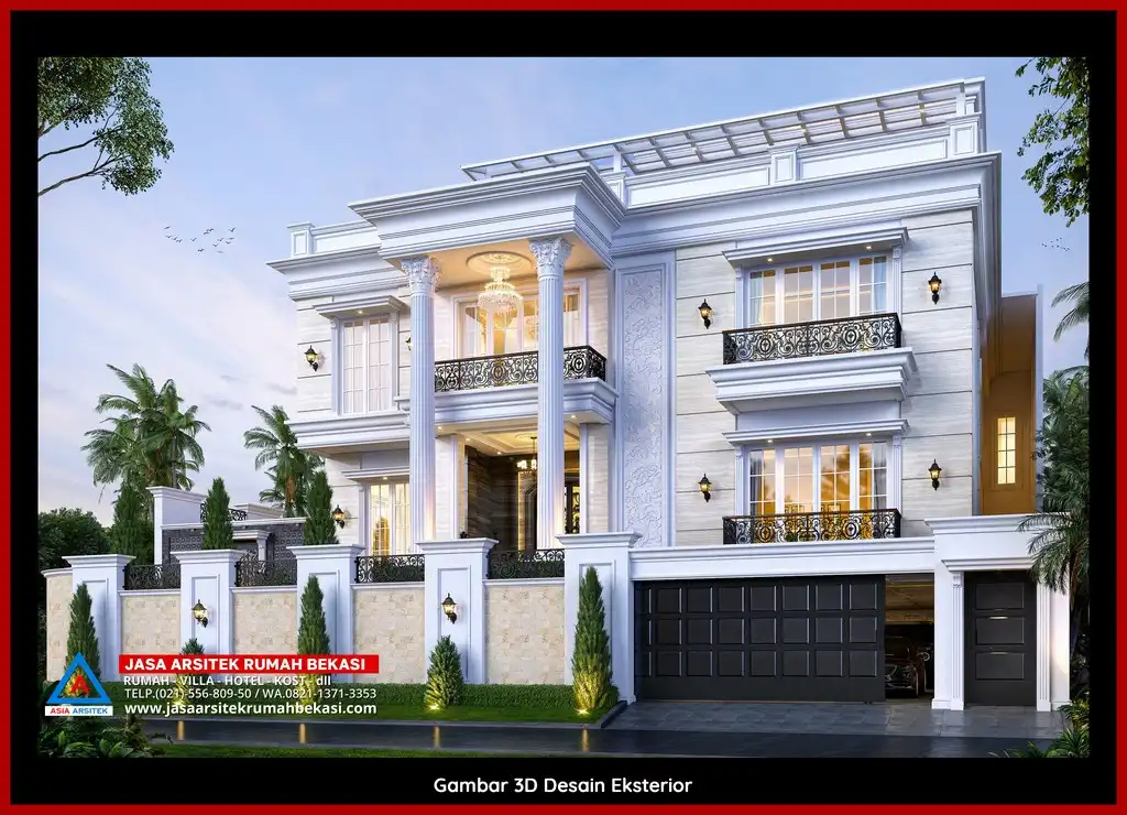 Rekomendasi Desain Arsitek 3D rumah klasik 2 lantai Arsitek Berpengalaman 10 Tahun Di Pedurenan Bekasi dengan nuansa mewah dan timeless