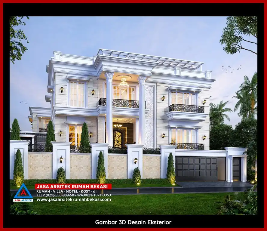 Rekomendasi Desain Arsitek 3D rumah klasik 2 lantai Arsitek Berpengalaman 10 Tahun Di Pedurenan Bekasi dengan nuansa mewah dan timeless