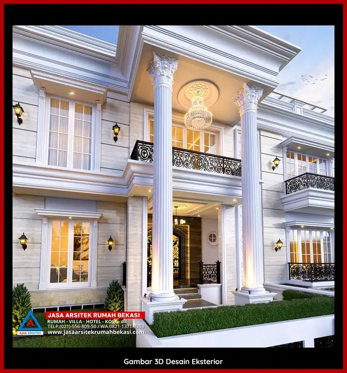 Rekomendasi Desain Arsitek 3D rumah klasik 2 lantai Arsitek Berpengalaman 10 Tahun Di Pedurenan Bekasi dengan nuansa mewah dan timeless