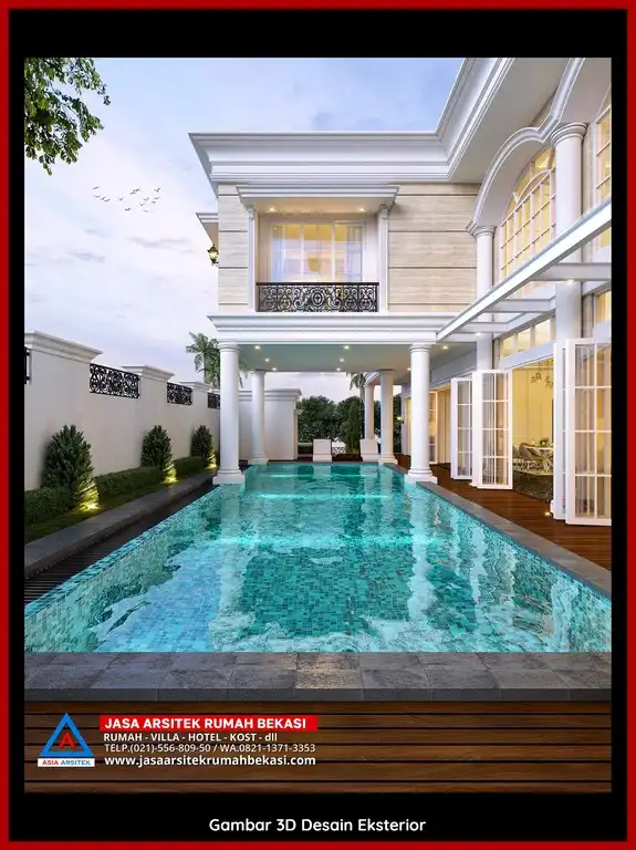 Rekomendasi Desain Arsitek 3D rumah klasik 2 lantai Arsitek Berpengalaman 10 Tahun Di Pedurenan Bekasi dengan nuansa mewah dan timeless