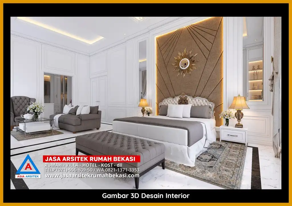 Jasa Arsitek Rumah 3D fasad rumah klasik mewah Gratis Di Bekasi Terbaik dengan pilar megah dan detail elegan