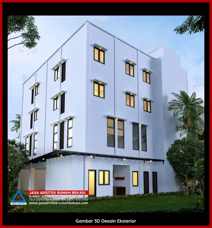 Jasa Desain Rumah Kost 3D fasad Mewah Gratis Di Bekasi Terbaik megah dan detail elegan