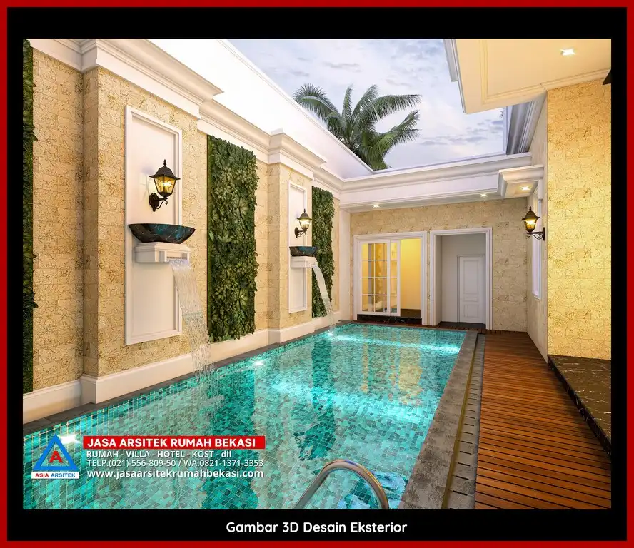 Rekomendasi Jasa Desain Arsitek Per M2 Bekasi Desain rumah klasik mewah dengan arsitektur elegan, pilar megah, dan detail artistik yang menawan, memberikan tampilan mewah dan eksklusif.