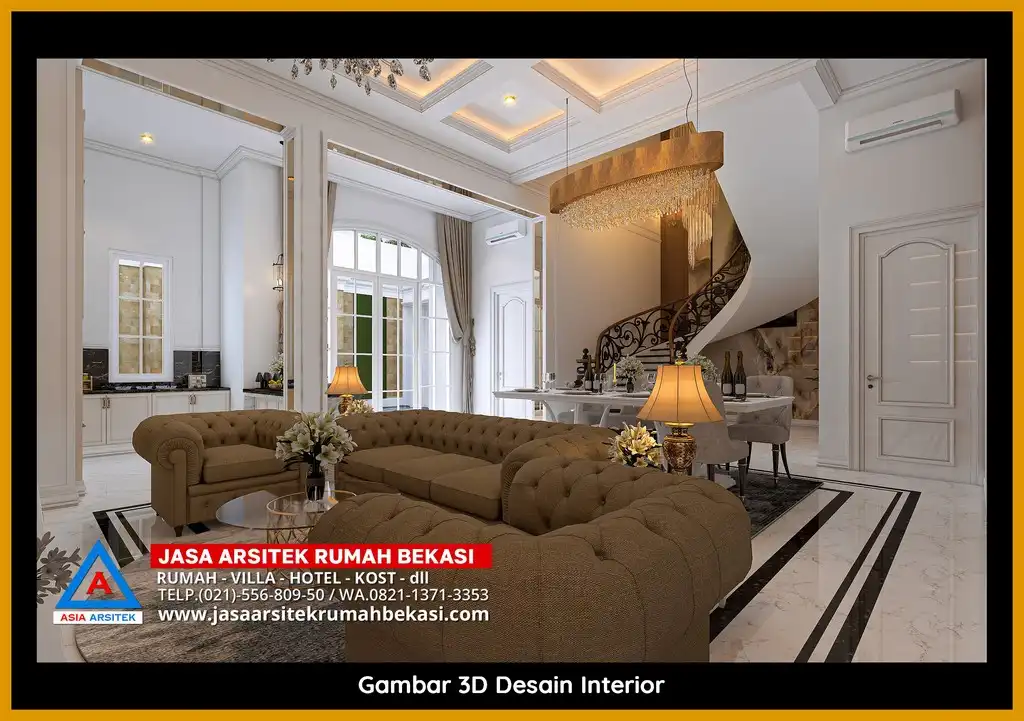 Rekomendasi Jasa Desain Arsitek Per M2 Bekasi Desain rumah klasik mewah dengan arsitektur elegan, pilar megah, dan detail artistik yang menawan, memberikan tampilan mewah dan eksklusif.