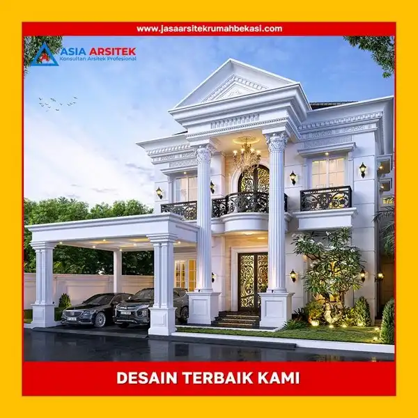 Rekomendasi Jasa Desain Rumah AutoCAD Murah Bekasi Terpercaya Desain rumah klasik mewahdengan arsitektur elegan, pilar megah, dan detail artistik yang menawan, memberikan tampilan mewah dan eksklusif.