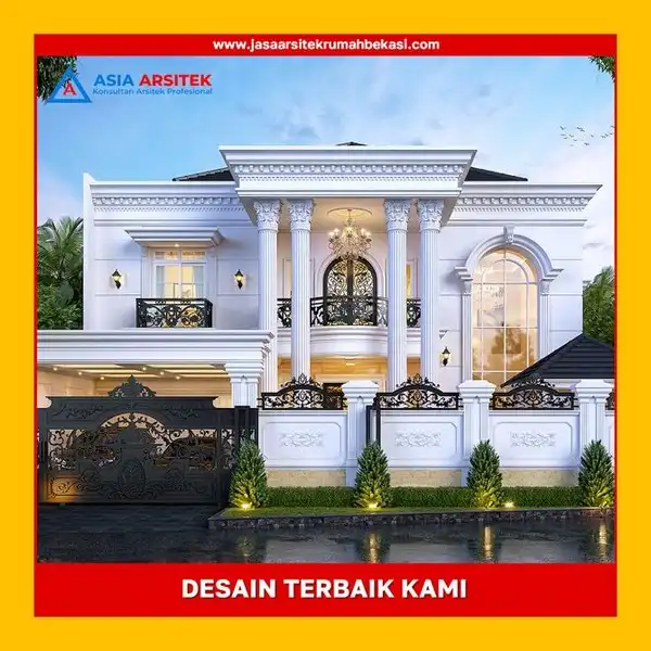 Rekomendasi Jasa Desain Rumah AutoCAD Murah Bekasi Terpercaya Desain rumah klasik mewahdengan arsitektur elegan, pilar megah, dan detail artistik yang menawan, memberikan tampilan mewah dan eksklusif.