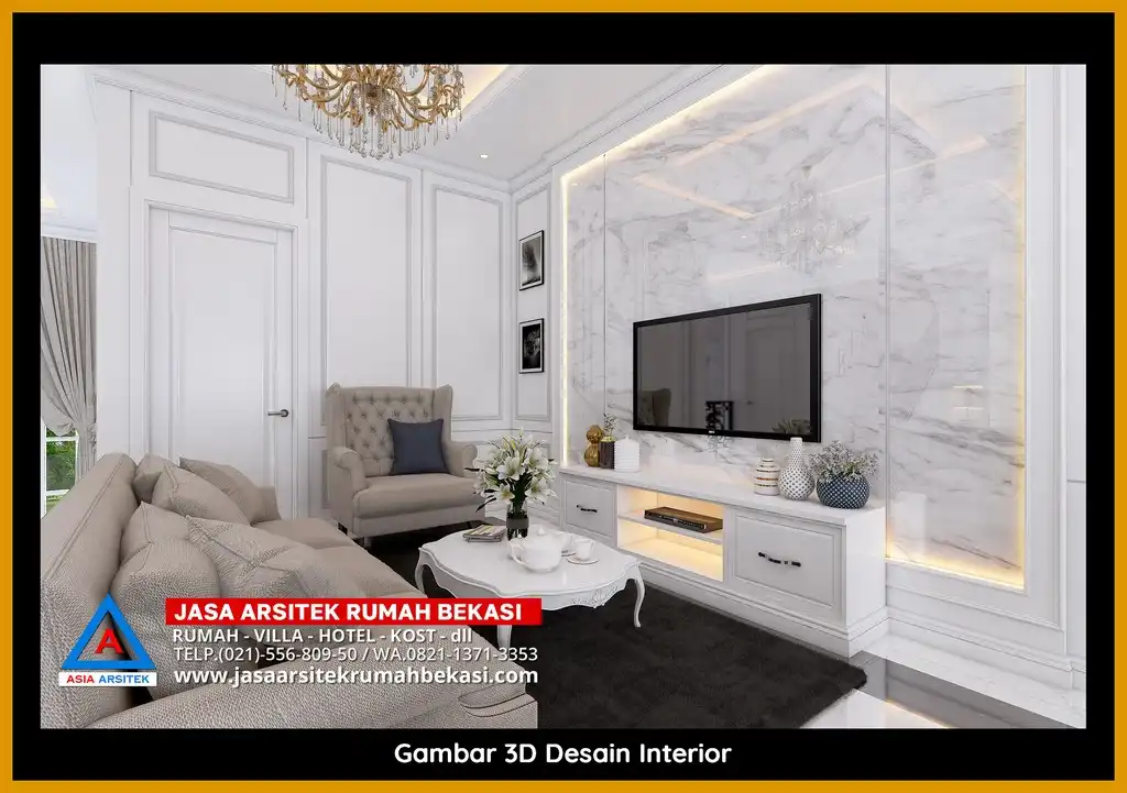 Jasa Desain Rumah 3D fasad rumah klasik mewah di Bekasi Jaya Bekasi dengan pilar megah dan detail elegan