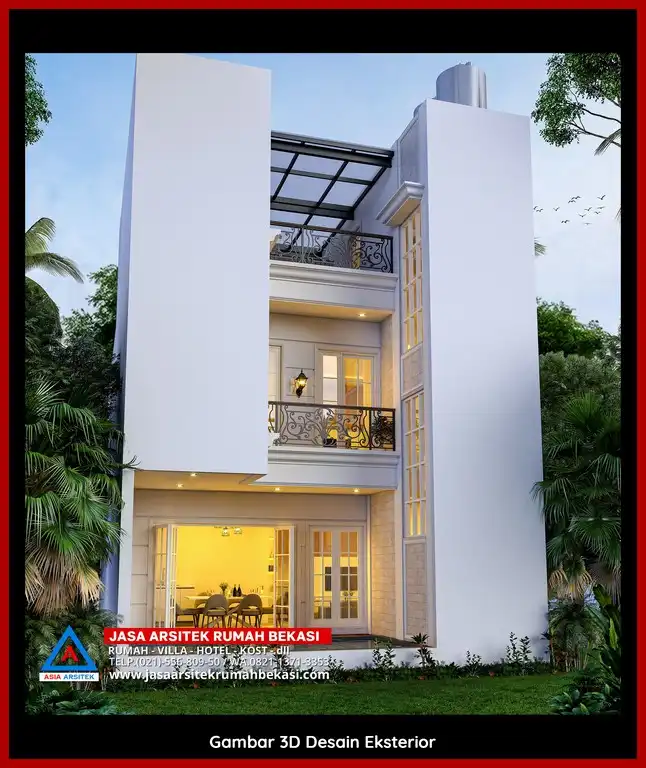 Visualisasi 3D arsitek Jasa Desain Rumah klasik bergaya Eropa di Bintara Jaya Bekasi dengan ornamen mewah