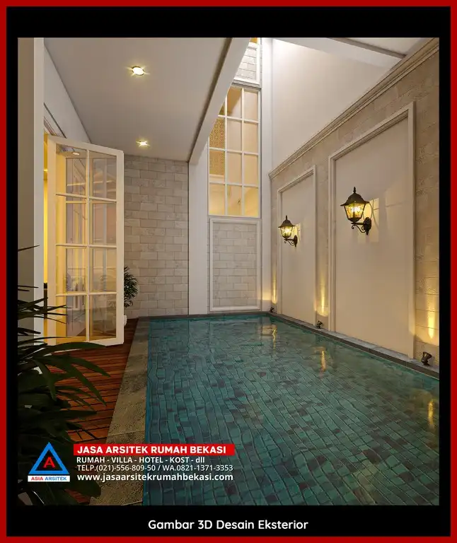 Visualisasi 3D arsitek Jasa Desain Rumah klasik bergaya Eropa di Bintara Jaya Bekasi dengan ornamen mewah