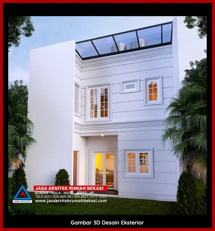 Jasa Desain 3D fasad rumah klasik mewah di Cimuning Bekasi dengan pilar megah dan detail elegan