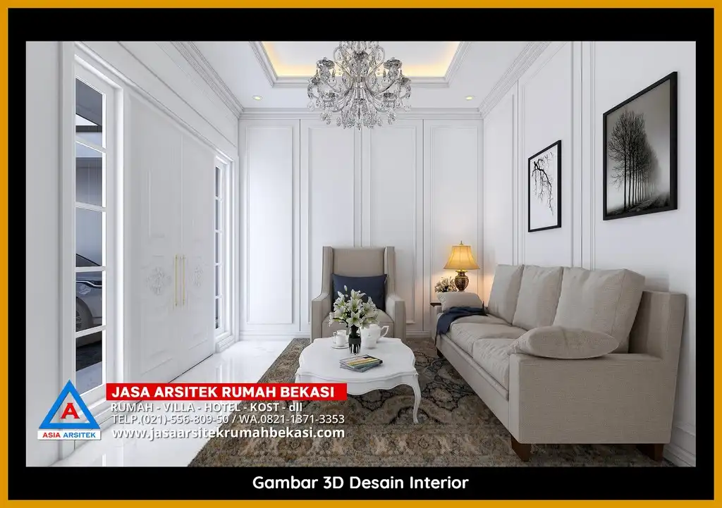 Jasa Desain 3D fasad rumah klasik mewah di Cimuning Bekasi dengan pilar megah dan detail elegan