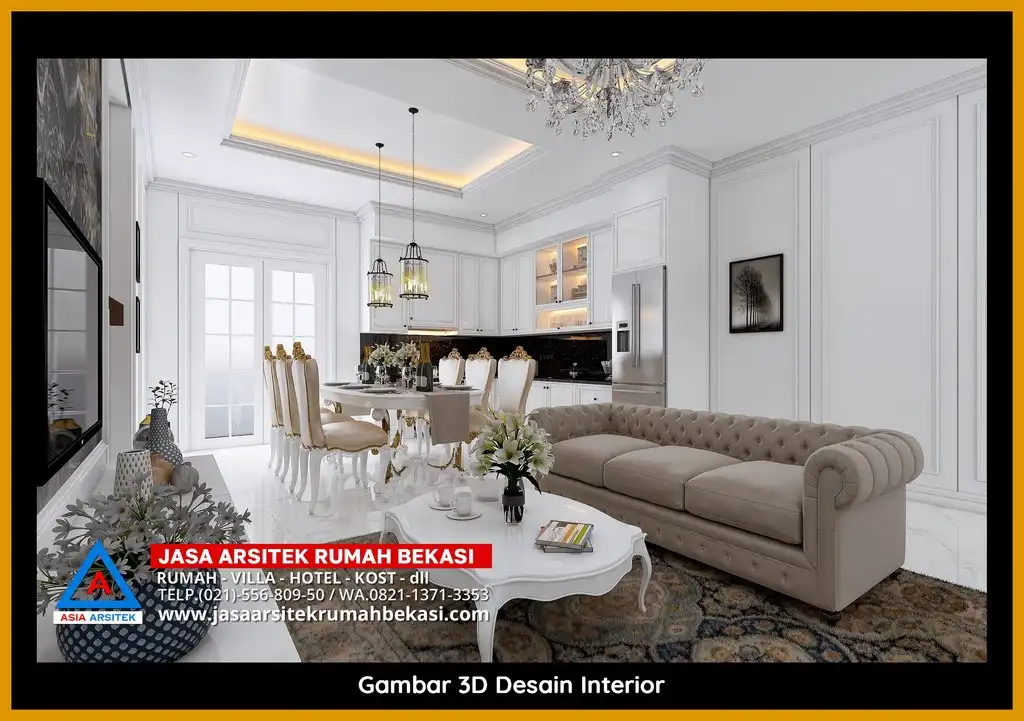 Jasa Desain 3D fasad rumah klasik mewah di Cimuning Bekasi dengan pilar megah dan detail elegan