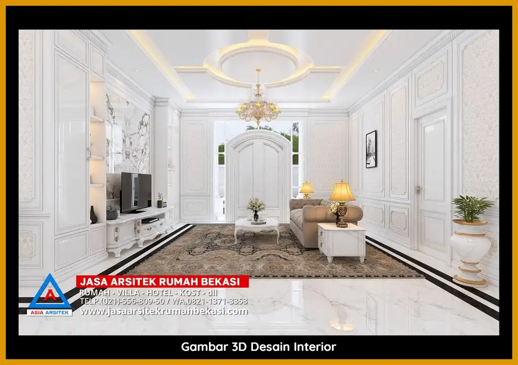 Jasa Desain 3D fasad rumah klasik mewah di Duren Jaya Bekasi dengan pilar megah dan detail elegan