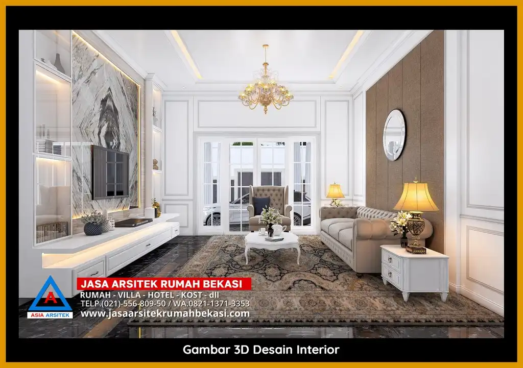 Jasa Desain Rumah 3D fasad rumah klasik mewah Gratis di Harapan Baru Bekasi dengan pilar megah dan detail elegan