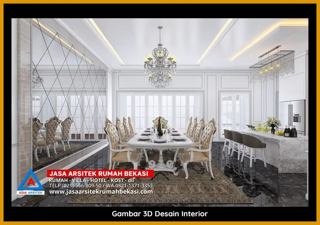Jasa Desain Rumah 3D fasad rumah klasik mewah Gratis di Harapan Baru Bekasi dengan pilar megah dan detail elegan