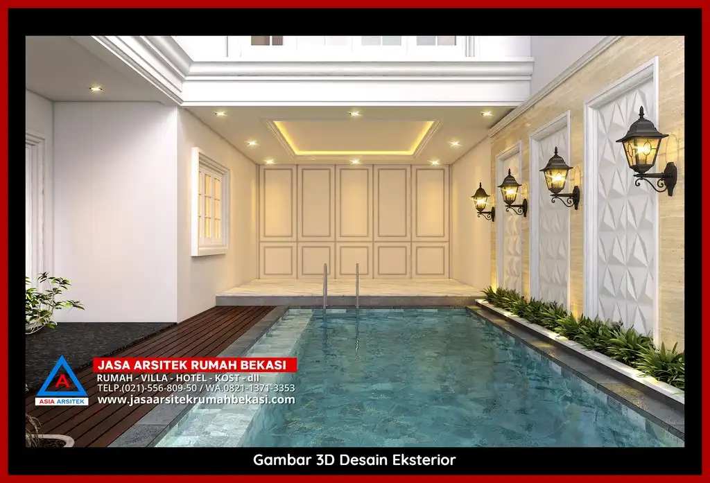 Jasa Desain Rumah 3D fasad rumah klasik mewah Gratis di Harapan Mulya Bekasi dengan pilar megah dan detail elegan